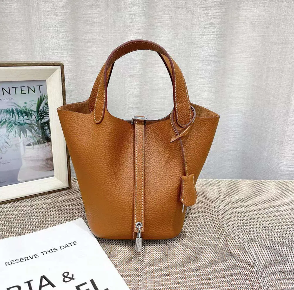 5A Real Leather Shoulder Bucket Bag Women Designer Handbags Cross Body Picotin Handbag Cow Skin Totes With