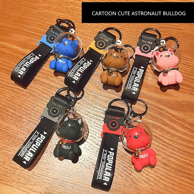 Cute Cartoon Trendy Transparent Astronaut Bulldog Doll Keychain Car Bag Gift Pendant Keychain