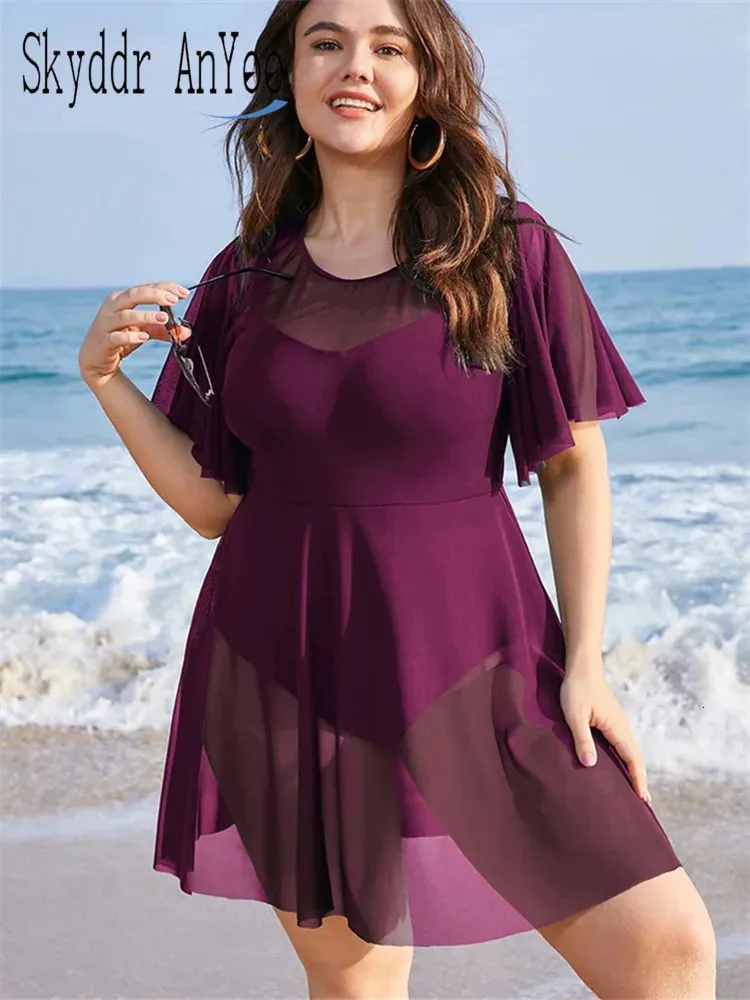 knee length dresses for ladies Chlorine Resistant Aquamore Solid V-Waist 1X-8X Plus Size Swimdress | Swim  Dress main image 1