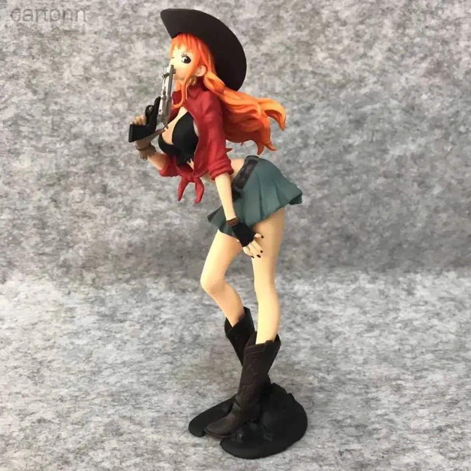 Anime Manga 18.5cm One Piece Anime Figure Pvc Cowboy Luffy Cowboy Nami Action Collectible Model Decorations Doll Model Toys Gifts 240401