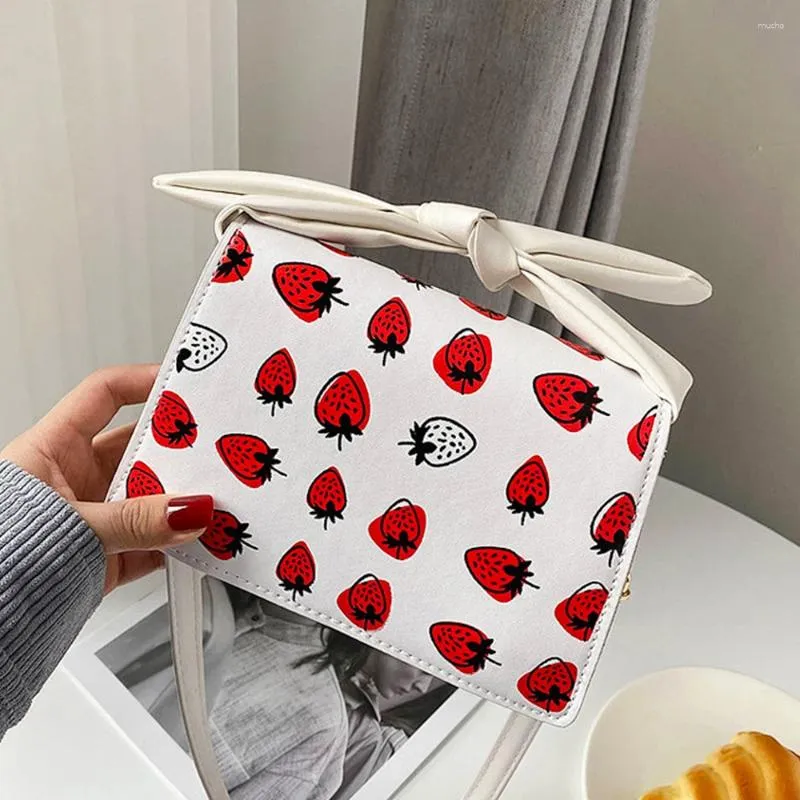 Bag Bolso PU Leather Luxury Designer Handbags 2024 Women's Purses Strawberry Pattern Bow Kawaii Shoulder Crosbody Wholesale