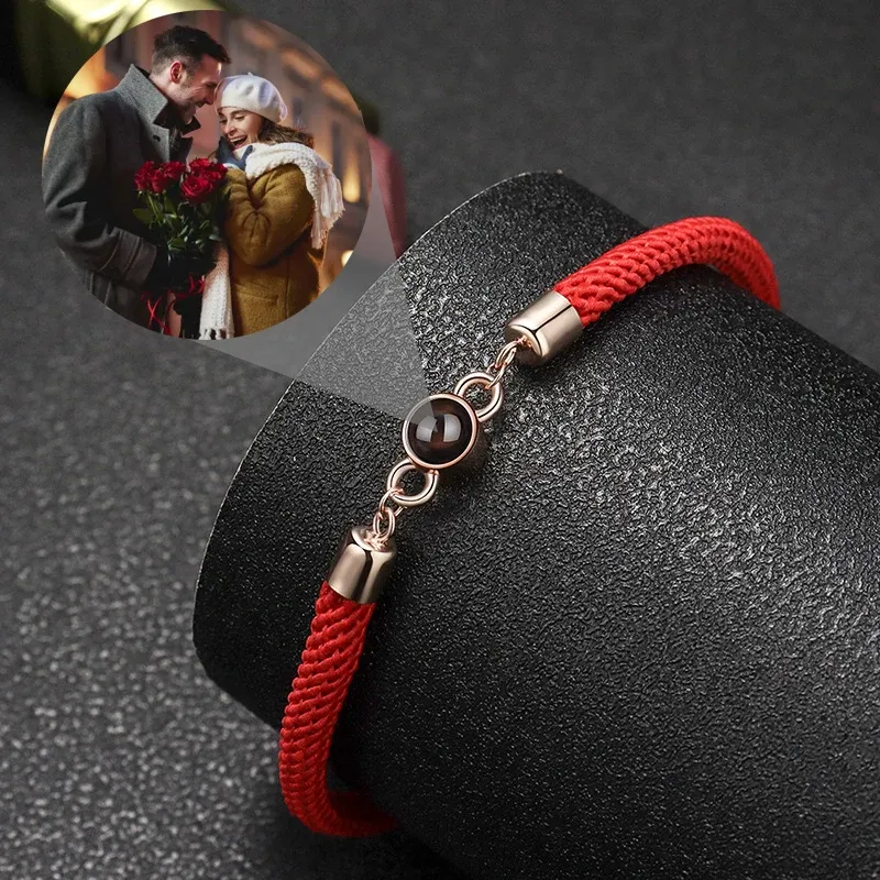 Armbänder Benutzerdefinierte Fotoprojektion Geflochtenes Seil Armband Mode Paare Schmuck Für Freundin Geburtstagsgeschenk 2023 Heiße Romantische Armbänder