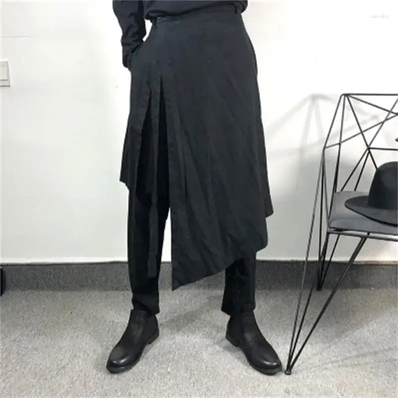 Men's Pants Trouser Skirt Autumn Winter Asymmetrical Irregular Personality False Two Design Harun Cotton Linen