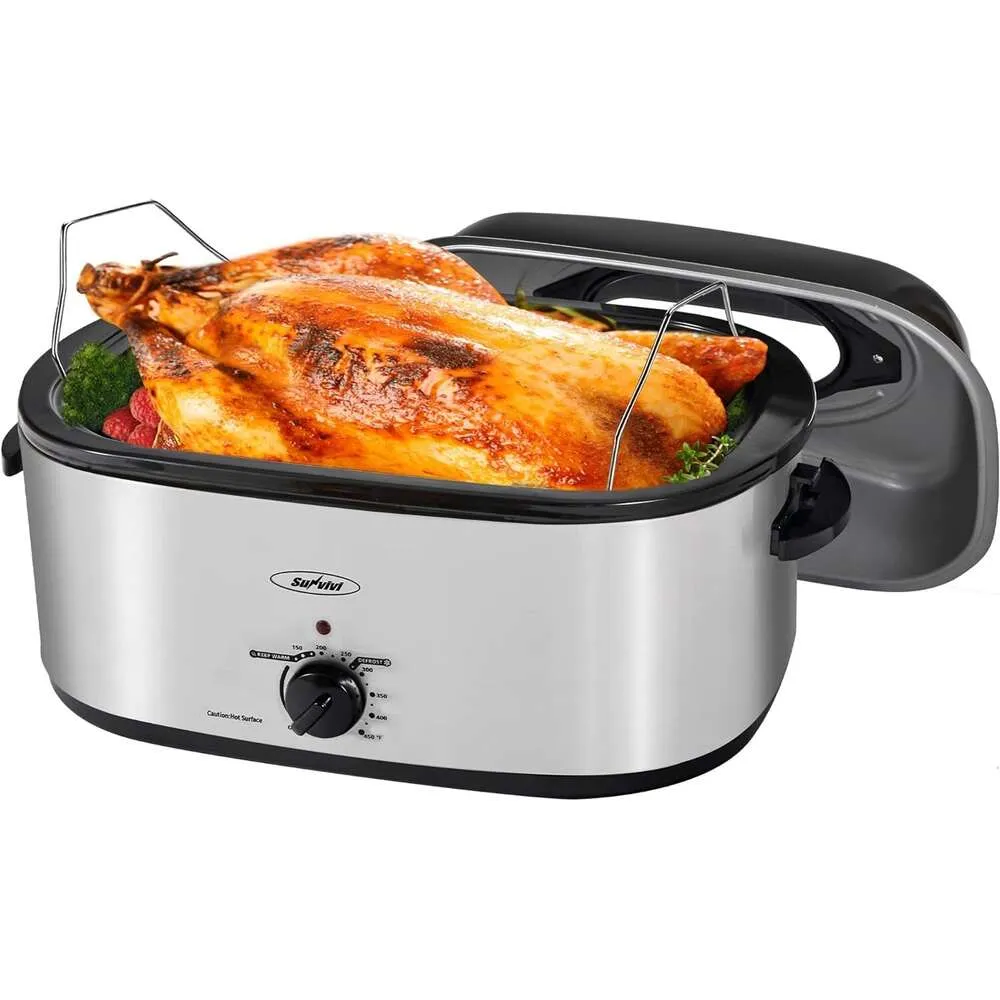 Sunvivi 22 Quart Pan, 25 Pound (approximately 11.8 Kg) Electric Turkey Visible Self-priming Lid, Large Oven with Detachable Pan and Cold Touch Handle