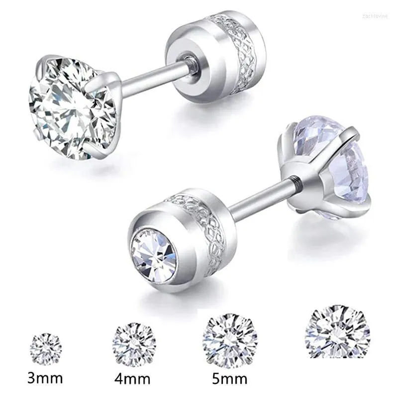 Boucles d'oreilles pendantes pendantes 1 paire de clous de 3 à 6 mm hypoallergéniques doubles rondes en acier inoxydable avec zircone cubique pour filles de haute qualité D Dhp3O