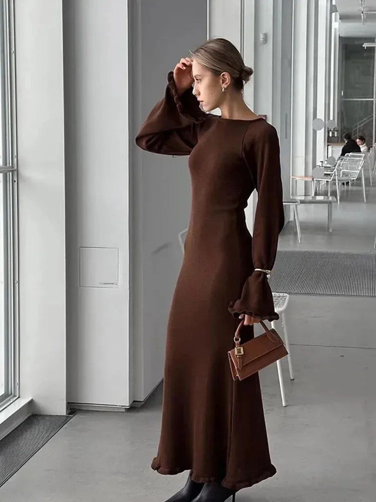 knee length dresses for ladies Backless Maxi Knit Dress F(ONE Size) / Charcoal Gray