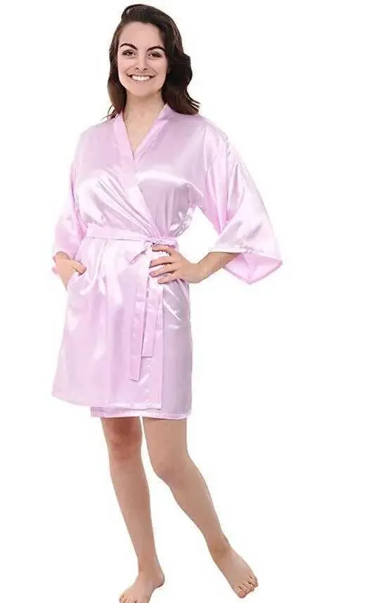 Ewcn sexy pyjama's dames zijden satijn kort nachtgewaad massief kimono gewaad mode badjas sexy badrobe peignoir femme bruid bruid gewaad 2404101