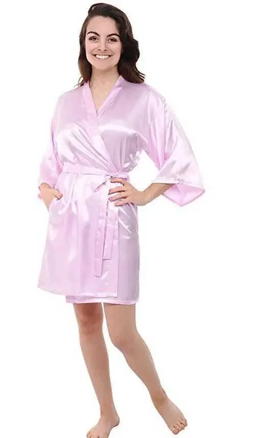 Ewcn sexy pijamas mujeres seda satina satén corta nocturna bata kimono bata de moda bata de baño sexy peignoir femme boda novia dama de honor 2404101