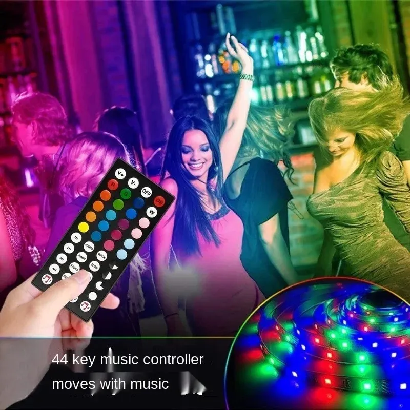 RGB 5050 Neon USB Room Decor Music Mode for TV Background Bluetooth LED Lights with 44 Keys Remote Tape for Bedroom Decoration