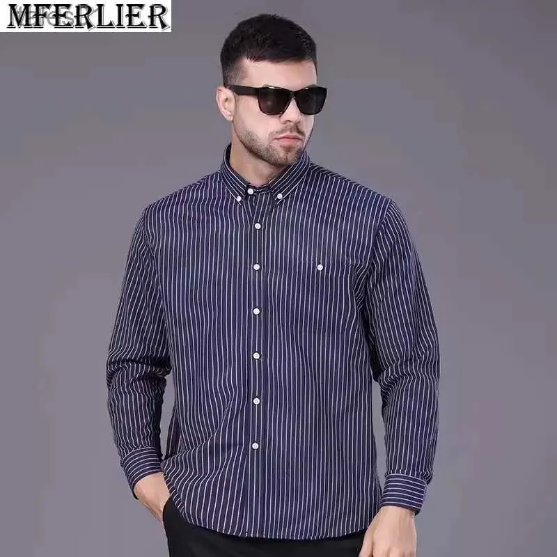 Męskie koszulki Polos Autumn Wiosna zima Mężczyzny Koszule w paski Koszule wysokiej jakości długie rękawy plus rozmiar 12xl 10xl 78 76 74 72 70 Casual Cotton YQ240401