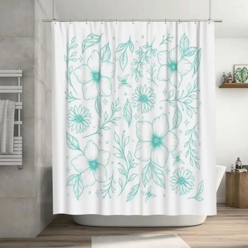 Rideaux de douche motif floral - rideau cyan 72x72 pouces avec crochets motif personnalisé protection de la vie privée
