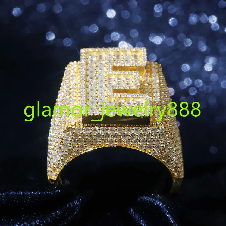 Bague lettre personnalisée VVS Moissanite diamant Hip Hop bague Baguette coupe 925 argent Hip Hop bijoux personnalisé Hip Hop Moissanite anneaux