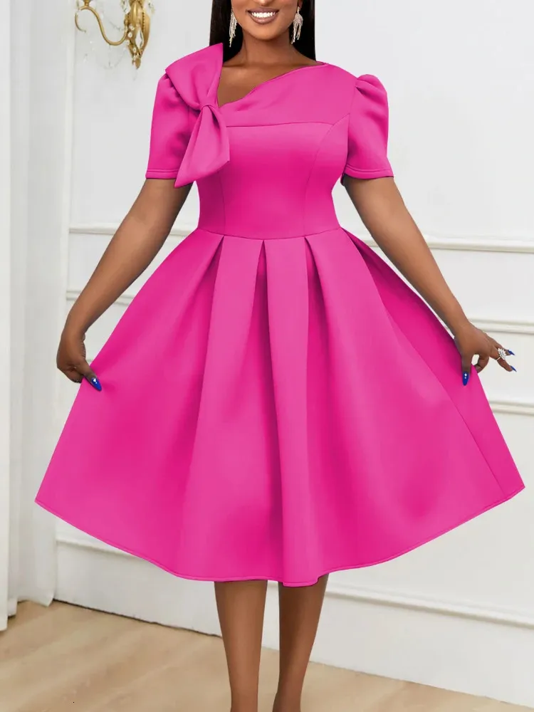 Women Prom Party Dress Bowtie Short Sleeve Pleated Fit And Flare Princess  Elegant Formal Birthday Event Gowns Plus Size 240327 From Youngstore02,  $33.23 | DHgate.Com