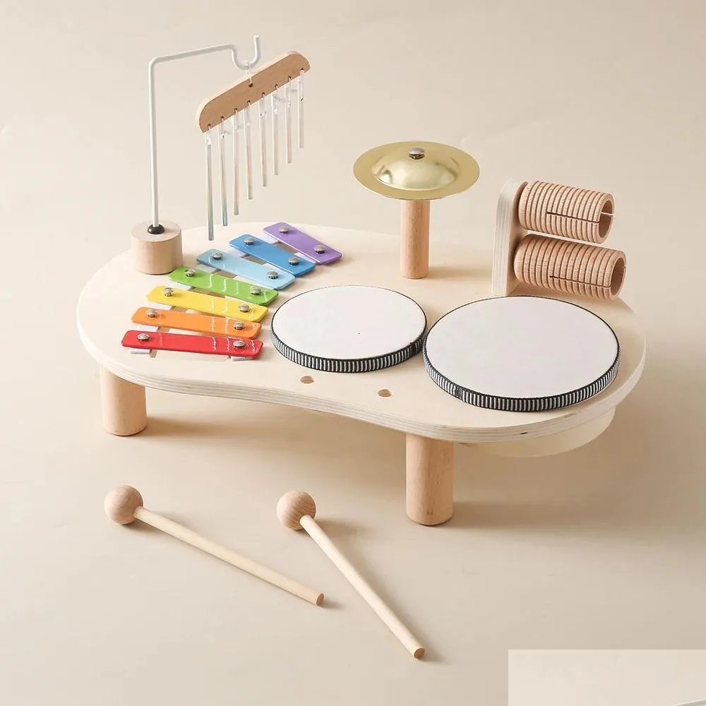 Lärande leksaker baby aeolian klockor rattle montessori pedagogiska barn musikaliska barn trumkit musikbord träinstrument 240226 dr dh8gd