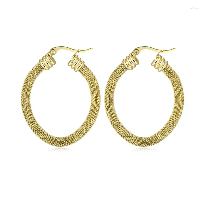 Hoop Earrings Lovely Oval Grid Shape Earring Stainless Steel Jewelry Color And Gold Brand Wholesale