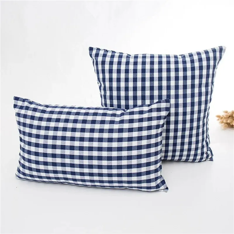 Nieuwe plaid gestreepte polyester katoenen canvas kussenkussen kussensloop marineblauwe stoel buurbank home decor dier kussensom