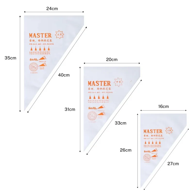 2024 100 st -pack konditoris påse s/m/l storlek engångsrörspåse glasyr fondant kaka grädde dekorera konditoriverktyg tårta dekorera verktyg för