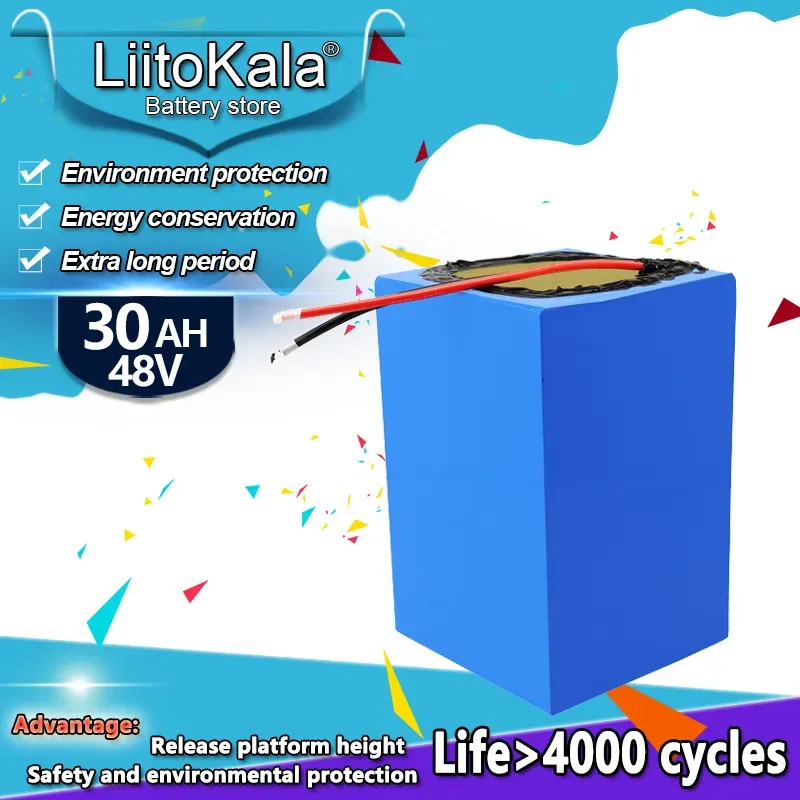 Chargers Liitokala Grade A 48V 30AH LIFEPO4 PACK AVEC 30A BMS, 58,4 V Chargeur rechargeable pour le golf de l'onduleur à vélo électrique 1200 W