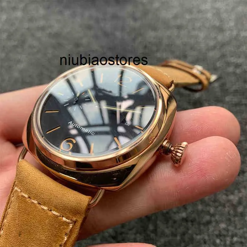 Högkvalitativ modeklocka Luxury Watch 47mm Black Dial Automatic Movement Rostfritt stål läderband Lysande vattentät 4ad8