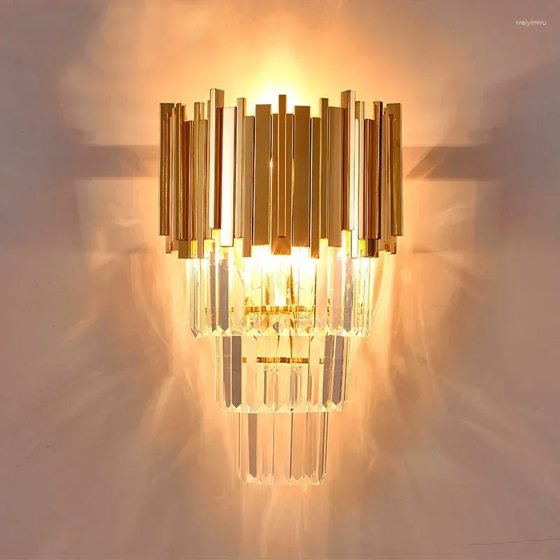 Wandleuchten Luxus Cristal Sconce Beleuchtung Gold Chrom polierter Stahl Kristall Lampe Schlafzimmer Flur Home Wohnzimmer LED-Licht