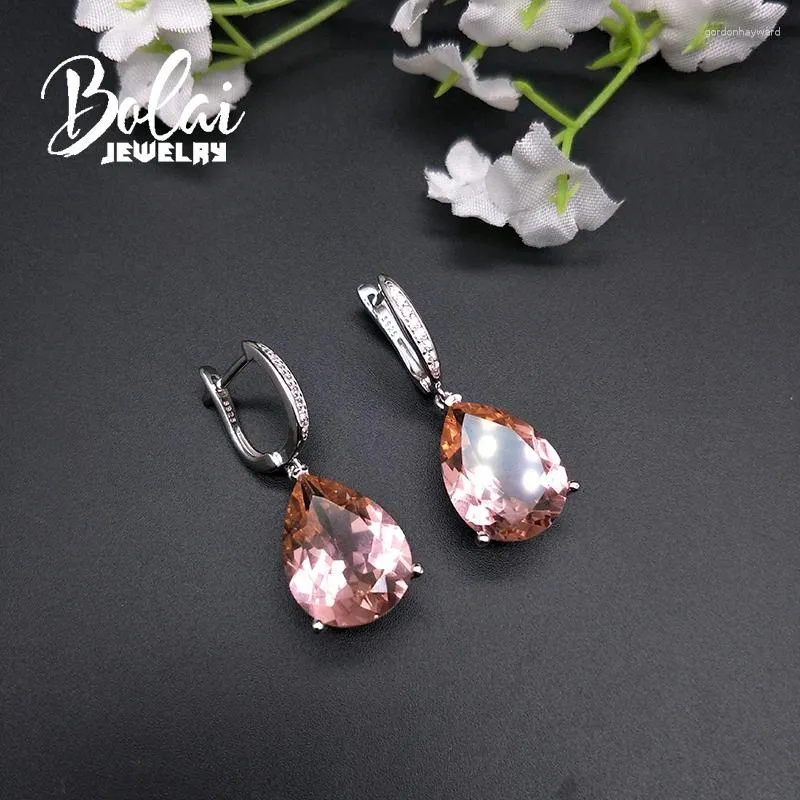 Boucles d'oreilles Bolai élégantes en argent Sterling 925, Nano Morganite rose, bijoux fins en forme de goutte d'eau pour femmes de mariage