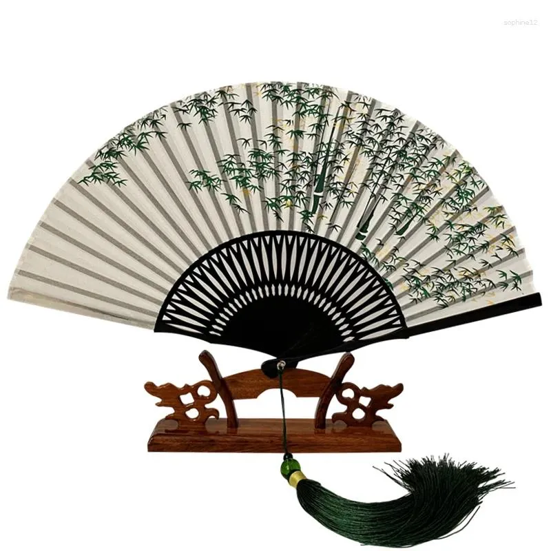 Estatuetas decorativas ventilador de seda clássico chinês retro dobrável bambu senhora casamento hanfu cosplay oco mão portátil ventilador