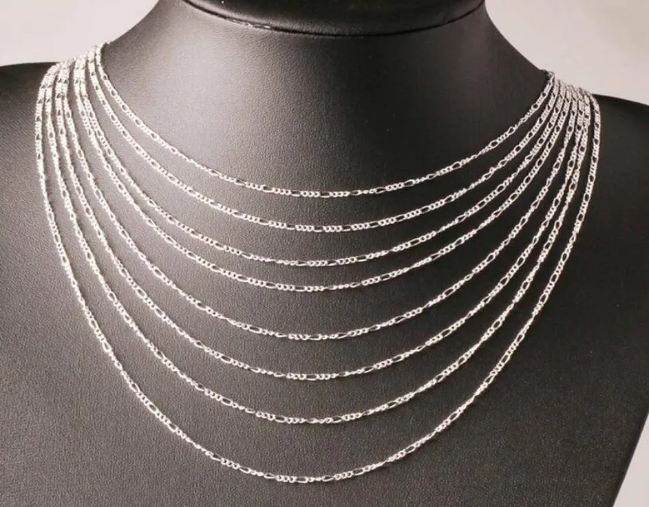 Catene Figaro da 2 mm Gioielli in argento sterling 925 per catena di collane fai da te con chiusure a moschettone Taglia 16 18 20 22 24 26 28 30 pollici6192457