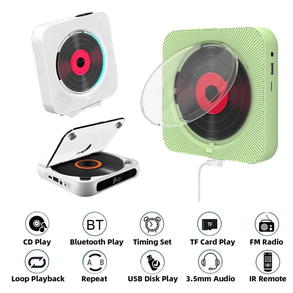 스피커 새로운 휴대용 CD 플레이어 Bluetooth5.1 스피커 스테레오 CD 플레이어 LED 화면 3.5mm CD 음악 플레이어 IR 원격 제어 FM 라디오