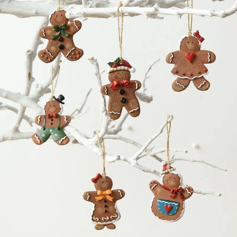 2024 2021 Navidad Christmas Resin Gingerbread Man Ciondolo Ornamenti alberi di Natale Decorazioni la casa 2022 Regalo di Capodanno 