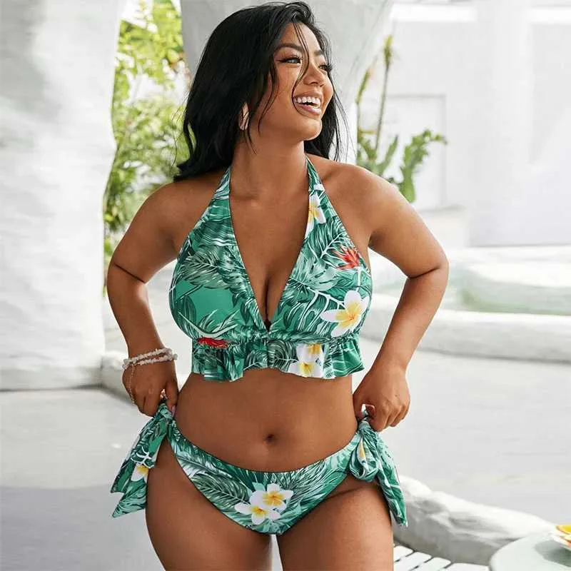 Women's Swimwear Large size bikini set large cup swimsuit womens retro suspender neck cross swimsuit large size swimsuit plus size bikini J240330