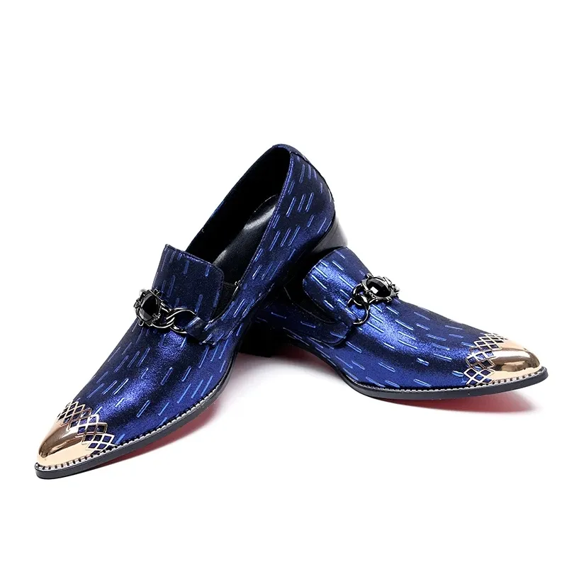 Nieuwe Mode Blauwe Print Mannen Zakelijke Formele Schoenen Big Size Echt Leer Puntschoen Oxfords Man Bruiloft Jurk Schoenen