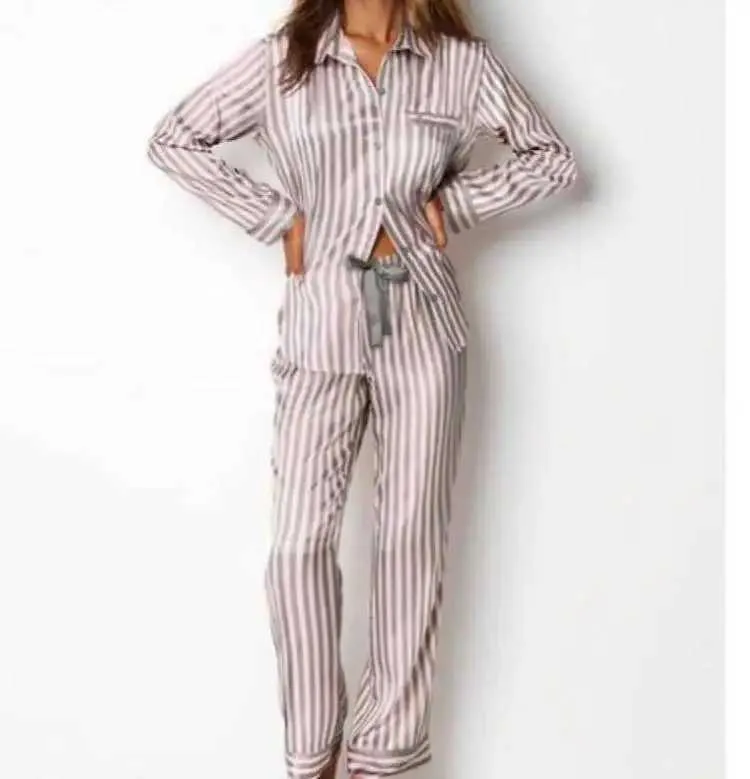 Eywu Pajamas sexy rose rayé 2pcs pyjamas Set Femmes Swear Shirt Pantal