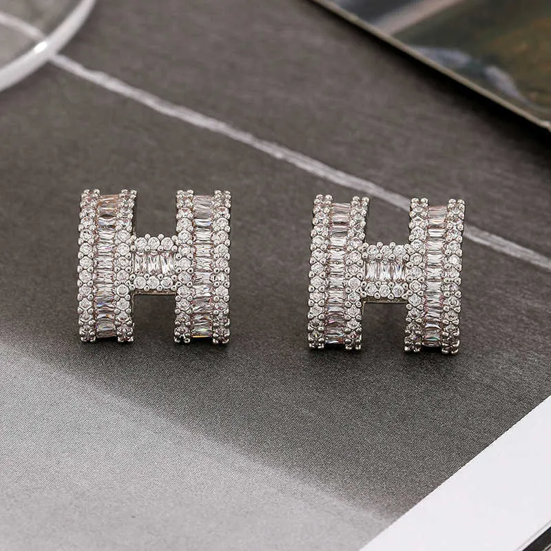 Luxe merk klassieke diamanten charme mode verlovingsoorringen nieuwe zirkoon letter H voor dames 925 zilver hoog met logo