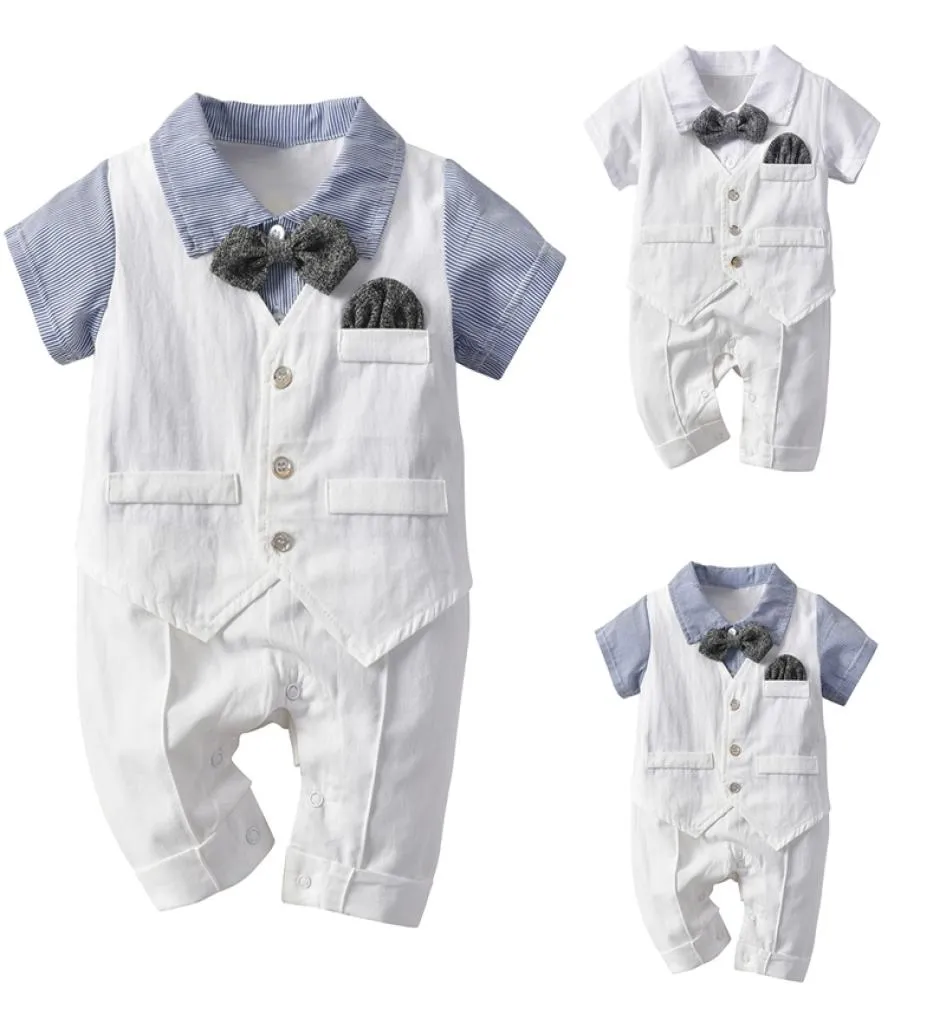 Nyfödda pojkar kläder sätter dop formella party bodysuits kläder gentleman kort ärm sommar outwear kostymer för 02y7792565