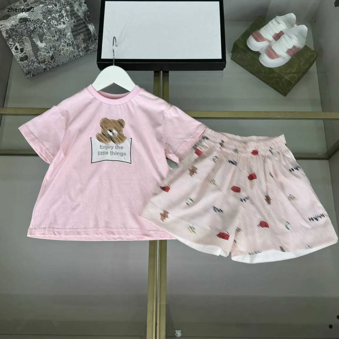 Trechos de bebê de luxo Summer Summer fofo rosa Conjunto de camisetas de t-shirt