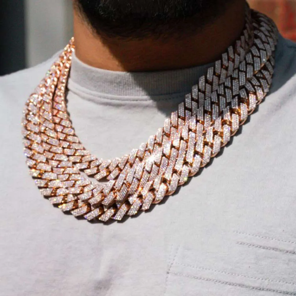 Хип -хоп тонкие украшения заморозили ожерелье VVS Diamond Moissanite Cuban Link Chain 925 Серебро для мужчин 10 мм 12 мм 20 мм 20 мм.