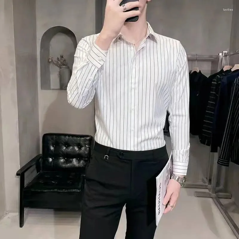 Men's Dress Shirts Clothes Striped Black Formal Male Top Business Shirt And Blouse Cotton Brand Normal Casual Slim Fit In Hipster I