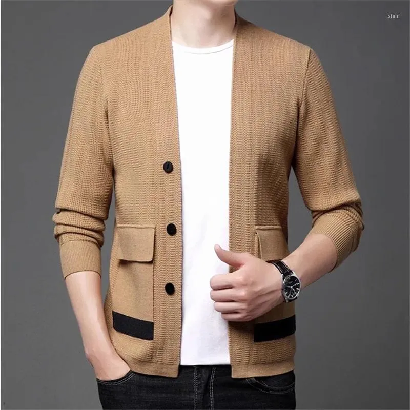 Pulls pour hommes de haute qualité printemps automne tricoté cardigan hommes mode décontracté tricot pullovercoat hommes slim patchwork pull vestes homme