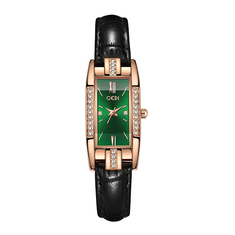 Montre femme Haute qualité designer de luxe mode affaires quartz montre femme tempérament léger bracelet en cuir de luxe rectangulaire diamant serti petit cadran