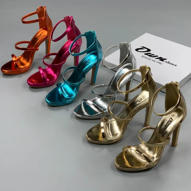 Sandaler Fhanchu 2023 Kvinnor Sexig plattform Sandaler, Summer High Heels Shoes, Fashion Ins Open Toe, Back Zip, Blue, Gold, Silver, Purple, Dropship