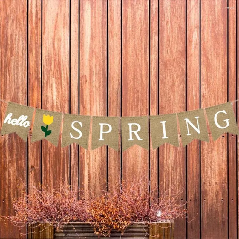 زخرفة الحفلات Hello Spring Letters Banting Banner Decorative Frlap Supplies للاحتفال بالمهرجان