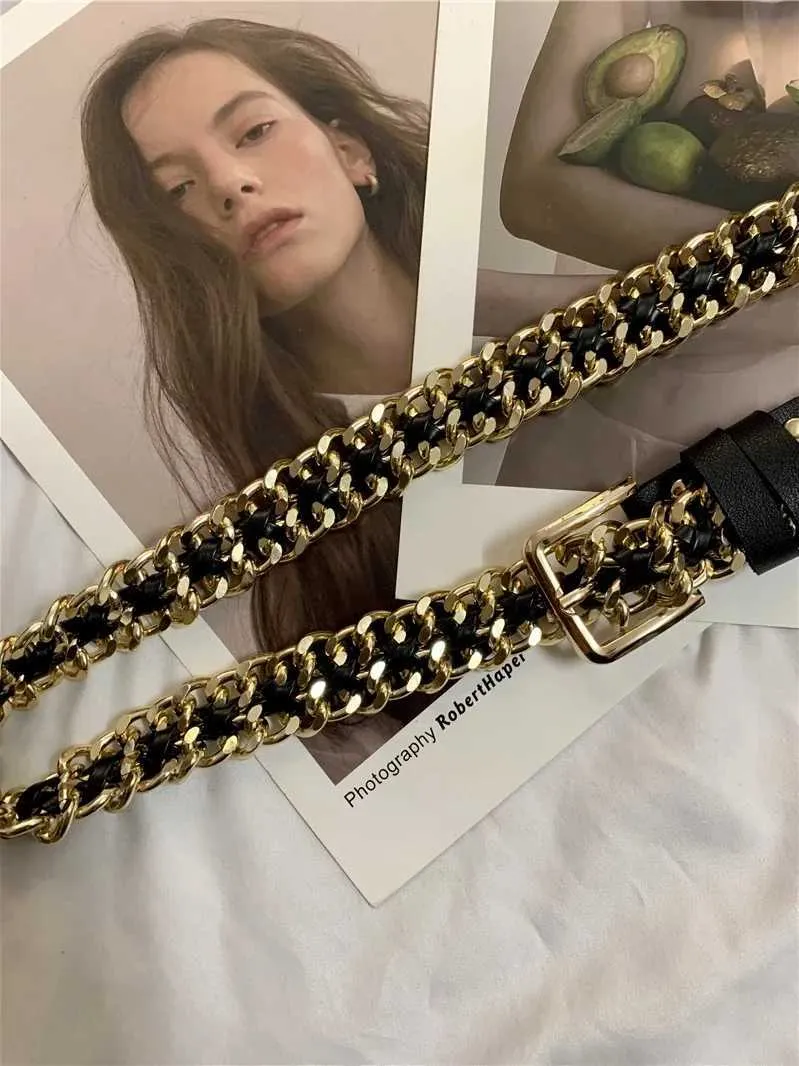 Belts Pu leather black metal chain punk strap with gold and silver buckle Q240401 ccity Belts Pu leather black metal chain punk strap with gold and silver buckle Q240401 ccity