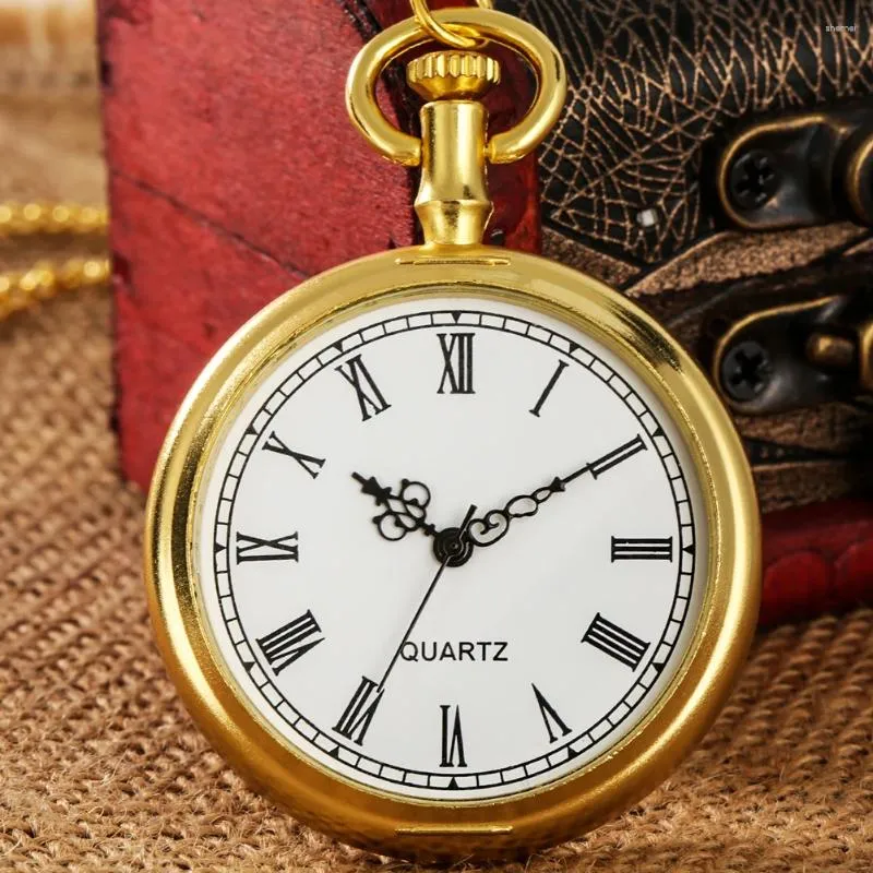Карманные часы Роскошные золотые часы с открытым циферблатом Римские цифры Кварцевые часы с аналоговым дисплеем Подвесные часы с цепочкой-ожерельем Reloj Fob Часы