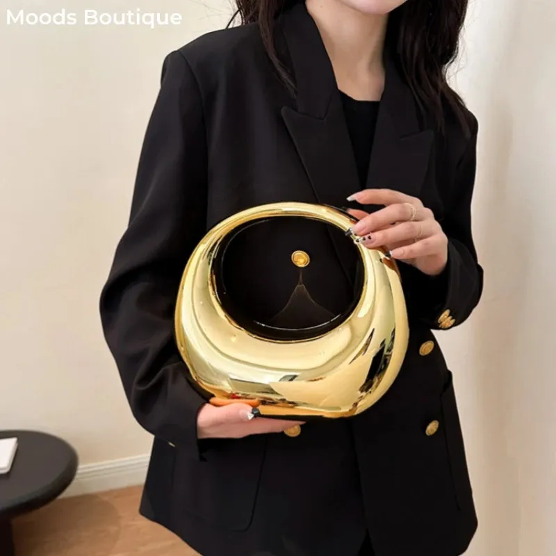 MOODS Golden Evening Handbag For Women PVC Wrist Bag Dinner Party Wedding Round Handle Clutch Purse 2024 Luxury Designer 240315