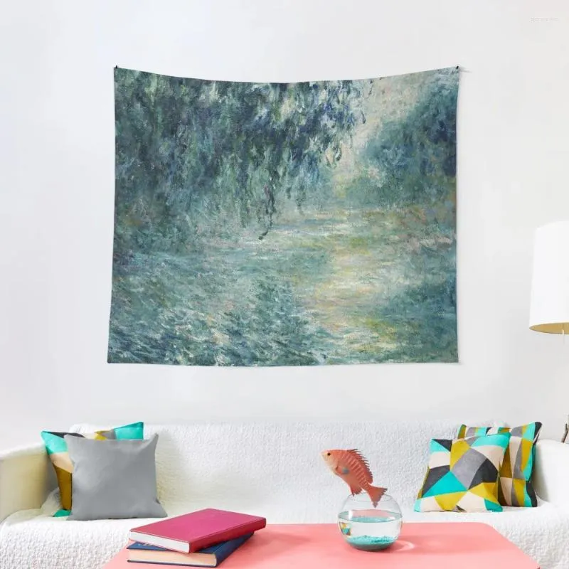 Tapissries Monet Morning On the Seine Fine Art Tapestry Room Decor Korean Style mattvägg