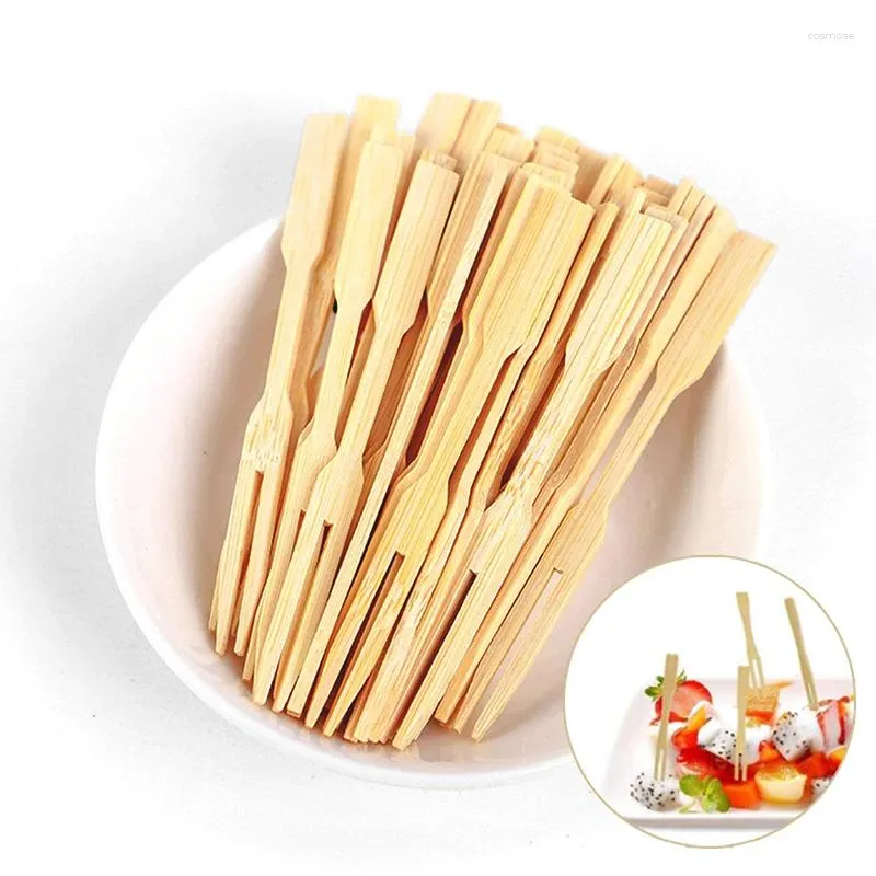 Forks 50/100PCS Disposable Bamboo Fruit Fork Dessert Cocktail Set Party Home Household Decor Kitchen Tableware Supplies