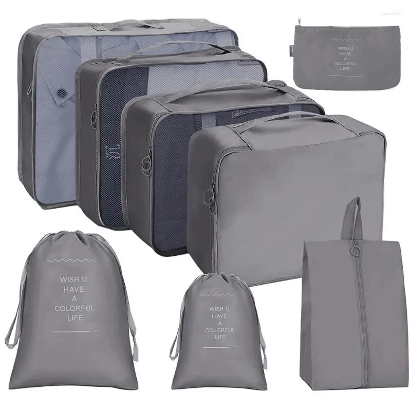 Sacos de armazenamento 8 pcs poliéster dobrável mala de viagem cubos conjunto organizador guarda-roupa impermeável economia de espaço conveniente leve