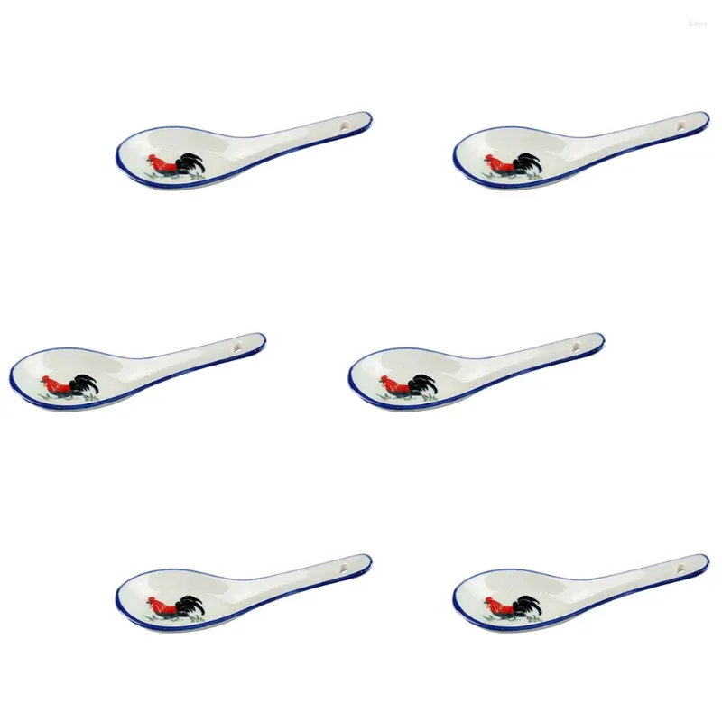 Spoons 6 Pcs Soup Table Delicate Ceramic Small White Creative Multi-function Scoop