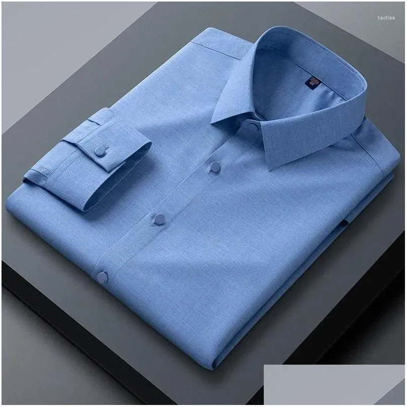 Chemises habillées pour hommes Classique Business Manches longues Tatting Traceless Solide Élégant Chemise formelle Casual Standard Male Workwear Drop Deliver Otjgx