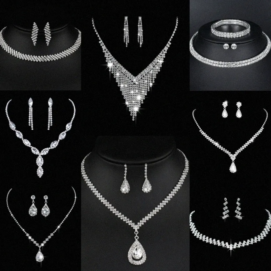 Värdebelt lab diamantsmycken Set Sterling Silver Wedding Halsbandörhängen för kvinnor Bridal Engagement Smyckesgåva N48L#